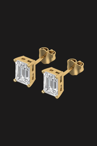 Boucles d'oreilles clous de luxe en moissanite taille émeraude, solitaire à quatre griffes, en argent 925, bijoux fins, cadeau brillant pour femmes et hommes - Product Image 5