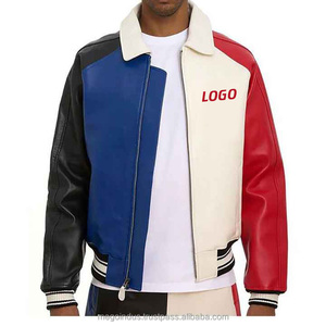 Oversized Letterman Crew <b>Neck</b> Full Button Nylon Varsity Jacket Custom Patch Embroidery Logo Boxy Fit Patchwork Collarless - Product Image 6