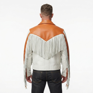 Men Front Zip Leather Fringe <b>Jacket</b> Mens Turn-Down-Collar Leather Fringed <b>Jackets</b> Men's Long Sleeve Leather Fringe <b>Jacket</b> - Product Image 2
