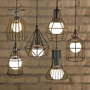 Industrial Geometric Pendant Lights Wood Metal Cage <b>Ceiling</b> Lamp Multi Piece Home <b>Decor</b> - Product Image 3