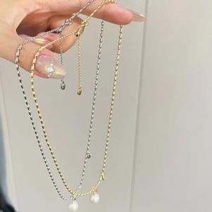 Collier de perles d'eau douce Edison, simple, élégant, polyvalent, tempérament rond, lumière intense, finition pour styles de mode superposés - Product Image 3