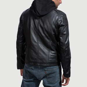 Blouson en cuir de motard élégant et de haute qualité, coupe-vent, en cuir véritable noir, pour homme, à la mode, en vente, faible MOQ - Product Image 2