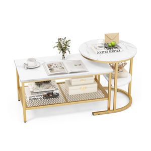 Set di 2 tavolini da caffè contemporanei con ripiano portaoggetti per soggiorno e bar - Product Image 1