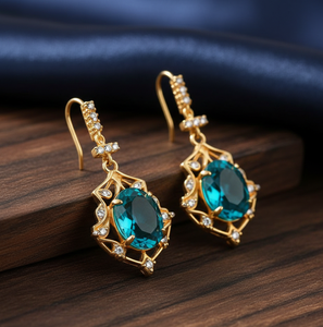 Boucles d'oreilles longues en topaze bleue hydro et CZ, 5 pouces, argent sterling 925 plaqué or 18 carats, boucles d'oreilles pendantes élégantes, cadeau élégant pour elle - Product Image 5