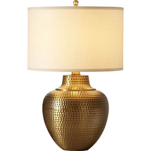 Lámpara de Mesa Moderna de Metal Dorado Martillado con Pantalla Blanca, Perfecta para la Mesita de Noche o la Decoración de la Sala de Estar, Solución de Iluminación para el Hogar - Product Image 2