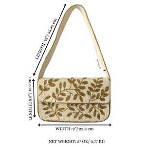 Ivory Gold <b>Leaf</b> Beaded Shoulder Bag, Bridal Beaded Purse, Elegant Handmade Evening Handbag, Wedding Clutch Bag, Vintage Inspired - Product Image 1