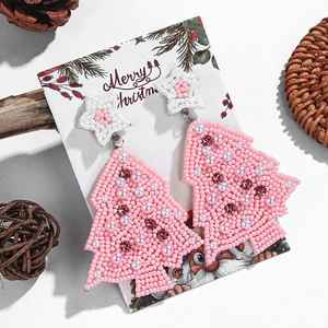 Pendientes de Aro con Cuentas de Cristal y Bordado Hechos a Mano, Diseño de Árbol de Navidad, para Fiestas de Nochebuena, Regalos y Decoración, Modelo 2026 - Product Image 2