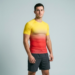 Camiseta Deportiva de Compresión de Manga Corta para Hombre, con Cuello Redondo, Secado Rápido, Ajuste Atlético, Rendimiento Deportivo, Color Degradado Personalizado - Product Image 1