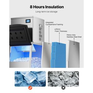 Attrezzatura di Refrigerazione per Cucine Commerciali, Macchina per Produzione Ghiaccio 360LBS/24H, Contenitore di Stoccaggio Grande 250LBS, Funzione di Autopulizia - Product Image 4