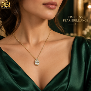 Collar con Colgante de Diamante Cultivado en Laboratorio en Forma de Lágrima |   Cadena de Joyería Fina con Incrustaciones de Perlas en Forma de Pera, Oro Sólido de 9K, 14K, 18K - Product Image 4