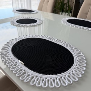 Black And White Designer Macrame Placemats for Dining Tables Boho Table Decor and Modern Home Styling Use Wholesale From India - Product Image 2
