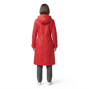 Manteau long à capuche rouge pour femme, manches longues, couleur unie, vêtement d'extérieur - Product Image 2