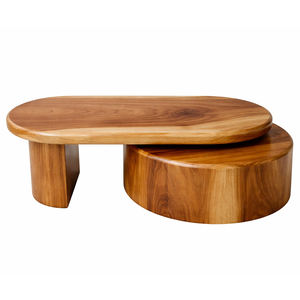 Mesa de Centro Ovalada Moderna de Mediados de Siglo, de Madera Sólida Ecológica, Contemporánea, con Función Giratoria de Alta Calidad - Product Image 1