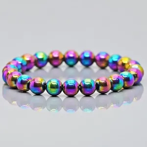 Natural Coated Hematite 8mm Smooth Round AAA Grade Gemstone Beads <b>Stretch</b> <b>Bracelet</b> - Product Image 5