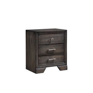 Comodino Contemporaneo in Legno Grigio con Finitura Venatura Scura e Maniglie in Metallo, Due Cassetti - Product Image 3
