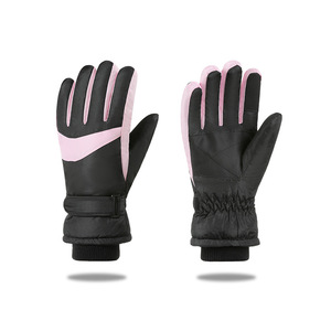 Guantes de Esquí Negros y Rosas con Dedos Completos, Aislamiento Térmico de PU, Cierre con Cordón, Unisex, para Esquí de Invierno - Product Image 1