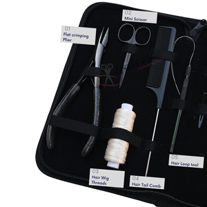 Salon Hair Extension tools Kit 7-Inch Flat Crimping Plier Loop Tool Wig Thread Comb Curved C <b>Needles</b> Mini Scissor Styling Clips - Product Image 3