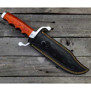 Couteau à lame fixe en acier Damas fait main avec manche en bois - Product Image 2