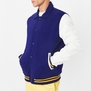 Veste universitaire bleue et blanche pour homme avec impression de votre logo, col rabattu, style preppy, vêtement d'automne - Product Image 3