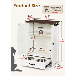 Armoire de rangement pour animaux avec station d'alimentation coulissante pour chiens, en bois blanc, style classique, pour la cuisine - Product Image 5