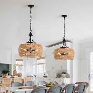 Stile Boho corda di canapa luce lampada a sospensione in juta intrecciata a mano catena con paralume a corda naturale lampada a soffitto per - Product Image 3