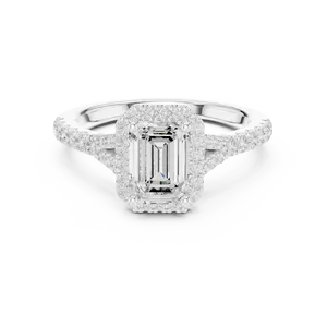 1ct <b>Emerald</b> Cut Lab Grown Diamond Halo Engagement <b>Ring</b> 14K 18K Solid Gold Split Shank Pave <b>Band</b> Bridal <b>Ring</b> for Women - Product Image 6