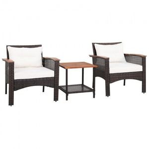 Set di Mobili da Giardino in Rattan a 3 Pezzi con Piano in Legno di Acacia - Product Image 3