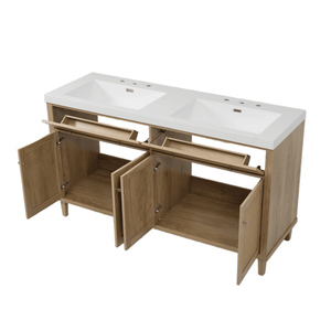 Mobile bagno da 60 pollici con doppio lavabo SMC, unità a pavimento impermeabile con 2 vassoi ribaltabili, 4 cassetti a ribalta e spazio contenitivo morbido. - Product Image 3