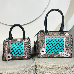 Bolso Pequeño de Cuero Vacuno Hecho a Mano, Bolso de Mano Estilo Occidental con Diseño de Naipes, Bolsos de Viaje Pequeños de Alta Calidad para Mujer - Product Image 5