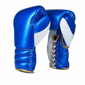 <b>White</b> and Blue Premium <b>Lace</b> Up Boxing Gloves For Professional Training Sparring And Competition - Product Image 1