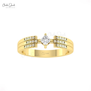 Proveedor genuino de anillos de compromiso con diamantes blancos de corte princesa de 3 mm, anillo delicado de oro sólido de 14 quilates para novia a un precio razonable. - Product Image 4