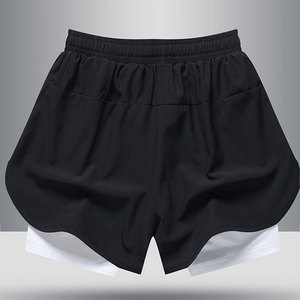 Men's Gray Sport Shorts Black Inner <b>Layer</b> Drawstring Waist Quick Dry Side Stripe Design <b>Mid</b> Rise Knitted Fabric 100% Cotton High - Product Image 5