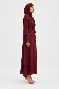 Abaya de Manga Larga de Primera Calidad con Cinturón a Juego, Doble Capa, Apta para Hiyab, Suave y Modesta, para Mujer - Product Image 3