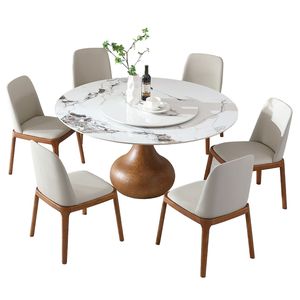 Tavolo da pranzo in pietra sinterizzata rotondo 53 \ "moderno in marmo con pigro Susan e 6 sedie per sale da pranzo compatte - Product Image 4