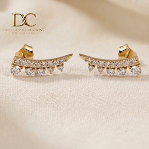 Boucles d'oreilles clous élégantes ethniques en or jaune massif 14 carats avec diamant de laboratoire certifié IGI pour femme, taille brillant rond, bijoux personnalisés - Product Image 3
