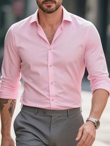 Nouvelles chemises habillées décontractées pour hommes en twill 100 % coton, à manches longues, couleur unie, élastiques - Product Image 2