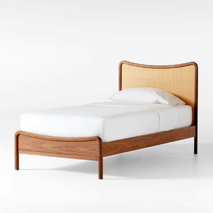 Minimalist Teak Wood <b>Bed</b> Frame <b>with</b> Extra Thick Side Panels Slatted Mattress Foundation and Square Leg Design - Product Image 2