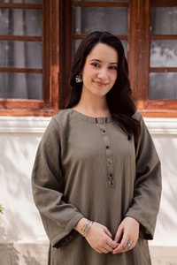 Robe mi-longue ample en coton olive pour femme, style ethnique indien traditionnel, séchage rapide, infroissable, haute qualité, idéale pour les fêtes et mariages - Product Image 4