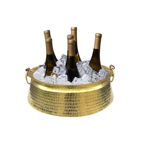 Enfriador de Vino de Diseño Único, Cubitera de Metal para Champán con Recubrimiento Dorado de Acero Inoxidable, con Asa y Diseño de Estrella Hecho a Mano - Product Image 1