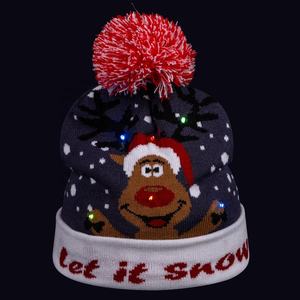 Bonnet en tricot jacquard motif renne de dessin animé mignon avec pompon, bonnets d'hiver en tricot rouge et vert, vente en gros - Product Image 2