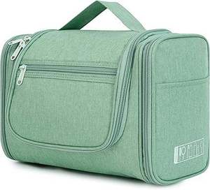 Bolsa de Aseo Colgante Grande Resistente al Agua, Organizador de Maquillaje y Cosméticos de Viaje para Mujeres y Hombres, Verde, con Espacio para Tijeras de Pelo - Product Image 1