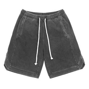 Shorts en coton de qualité avec logo personnalisé, vente en gros de shorts de survêtement vieillis, shorts délavés vintage noirs pour hommes - Product Image 1