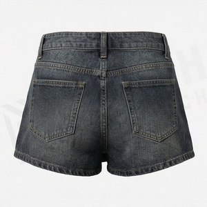 Short en jean vintage délavé taille mi-haute pour femme, couleur personnalisée, imprimé tendance, avec ceinture, coupe ajustée, qualité supérieure_1 - Product Image 2