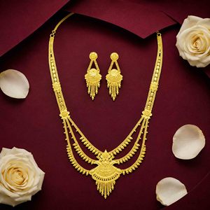 Wholesale Brass 14K18K24K Micron Gold Filled Dubai Style Rani Haar <b>Bridal</b> Necklaces Traditional Design Long Set Fashion Jewelry - Product Image 2