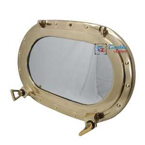 Espejo Decorativo de Pared con Forma de Ojo de Buey Rectangular de 15 Pulgadas, Hecho a Mano, de Aluminio Chapado en Oro, Estilo Náutico Art Deco, Ligero - Product Image 1