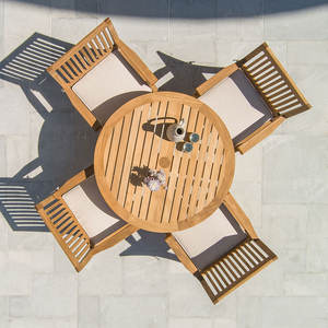 Mesa de Comedor Redonda Clásica de Teca Sólida Contemporánea para Exteriores, Muebles para Hostelería y Resorts, Exportación - Product Image 4