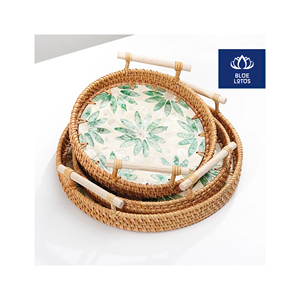 TOP SELLING Safe Clean Eco Rattan Pearl <b>Tray</b> Pure Shell Inlay Craft Best For Breakfast Serving And Desk Organizing Direct Price - Product Image 1
