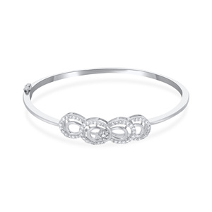Bracelet spirale élégant en or blanc 18 carats avec diamants de laboratoire, design circulaire complexe, pierres étincelantes, sophistiqué pour femmes - Product Image 1