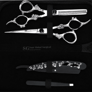 Ensemble de ciseaux de coiffure professionnels en acier inoxydable, lame tranchante, pour droitiers, manche long, utilisation en salon, étui noir inclus SAAR - Product Image 6