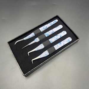 Pince à épiler professionnelle en acier inoxydable de haute qualité, avec poignée diamantée, pour extensions de cils, 11 cm, noire, personnalisable, avec impression papier marbré durable - Product Image 5